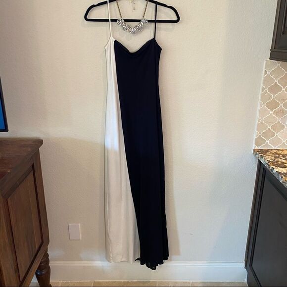 David Meister Vintage B&W Spaghetti Strap Gown Sz 4 - Picture 4 of 12